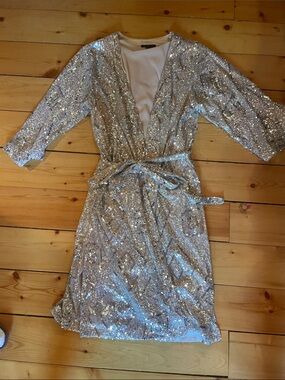 Skies Are Blue Silver Sequin cardigan/ dress